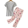 Women Cotton Pajamas Set Short Sleeve Top Capri Pants Sleepwear Plus