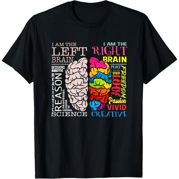 t-shirt Brain Parts Left and Right Brain Neuroscience Tee T-ShirtMen and women can wear, black T-shirts, gifts. Age: M,L，XL 2XL, 3XL, 4XL