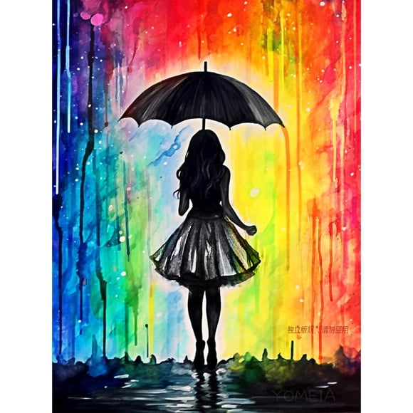 5D Diamond Painting Kit (For Adults) — Elegant Girl in the Rain (16x12 Inches, Unframed). A DIY Craft Project to Help Relieve Stress, Decorate Your Home Walls, and Serve as a Gift for Girls.,A04