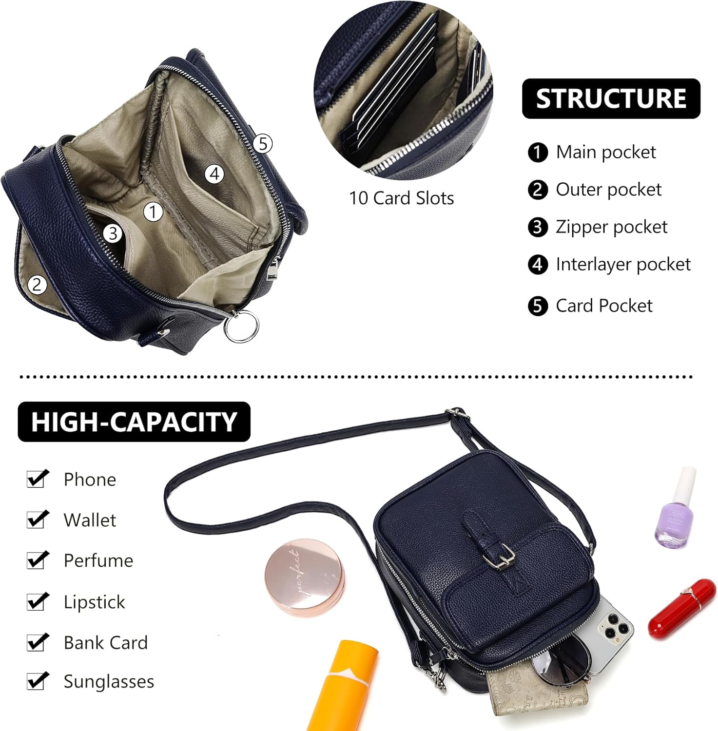 ROVTIULI Small Crossbody Bags for Women Vegan Leather Messenger Purses, Vintage Wallet Anti Theft Shoulder Handbags with Card Slots