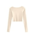 thumbnail image 2 of Gubotare Long Sleeve Crop Top Womens T Shirts Long Sleeve Crew Neck Shirts Basic Tee Tops Blouse,Beige S, 2 of 4