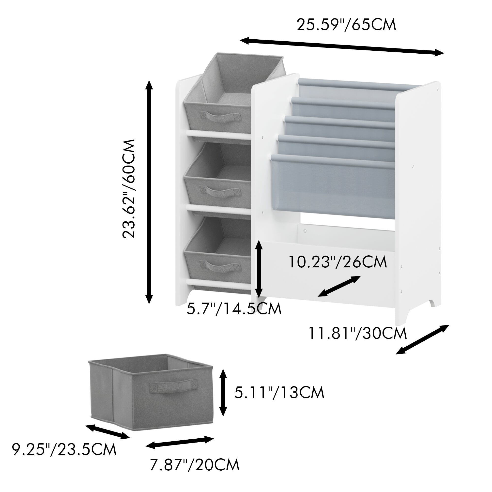 Yoneston Kids Bookshelf and Toy Storage Organizer, Multifunctional 4 Tier Kids Bookcase with 3 Collapsible Fabric Drawers for Children Toddler Bedroom Playroom Nursery, White