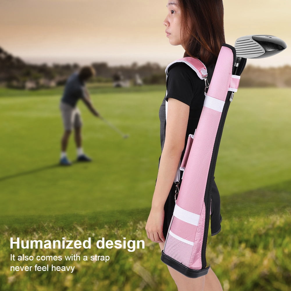 NFTIGB Portable Nylon Golf Club Carry Bag for 1-3 Clubs, Lightweight Sunday Practice Bag with Accessory Pocket and Adjustable Shoulder Strap, 31.5 inches / 80 cm, Pink