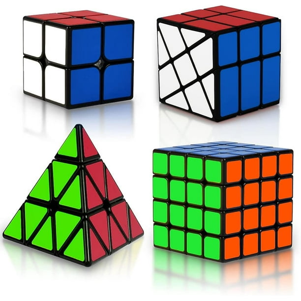 Juego de cubos Paquete de cubos de velocidad mágica 2x2x2 + 4x4x4 + Pirámide Pyraminx + 3x3 Fenghuolun, Juegos de cubos de rompecabezas 3D de fácil giro, regalo de juguete para