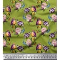 thumbnail image 1 of Soimoi Green Japan Crepe Satin Fabric Leaves,Floral & American Robin Bird Printed Craft Fabric by The Yard 42 Inch Wide, 1 of 3
