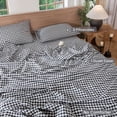 thumbnail image 3 of MooMee Gingham Duvet Cover Set Queen 100% Washed Cotton Linen Like Textured Breathable Lightweight 3-Piece (Black& White, 90"x90"), 3 of 8
