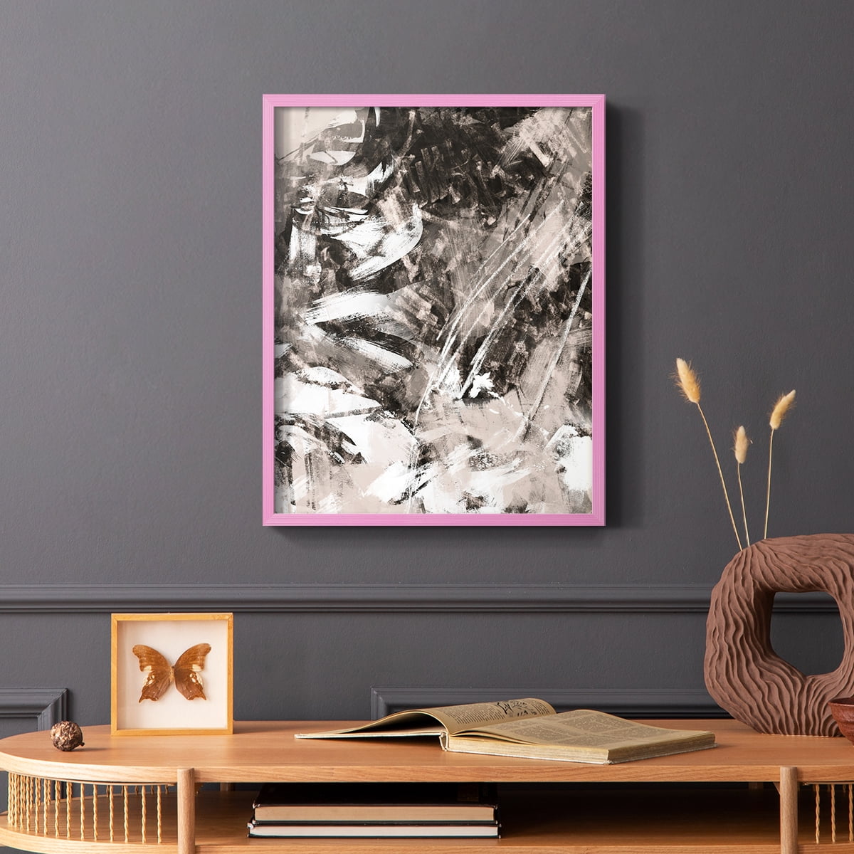 Blush Blackboard II Framed Print in Pink Solid Wood Framed Print No Nail Hanging