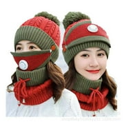 3 Pieces Set Women\'s Knitted Hat Scarf Caps Neck Warmer Winter Hat For Ladies Girls Skullies