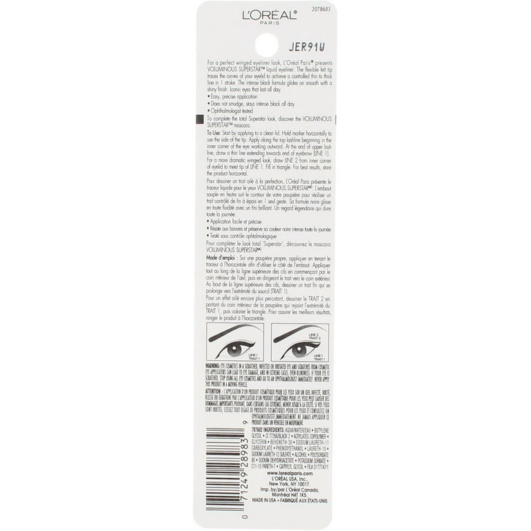 L'Oreal Paris Voluminous Superstar Liquid Eyeliner Pen, Black [202] 0.056  oz (Pack of 3) 