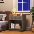 thumbnail image 4 of Winkalon Fluted Nightstands for Bedroom, Farmhouse Bedside Tables with Drawer & Open Shelf, Wood End Table for Living Room,Walnut, 4 of 9