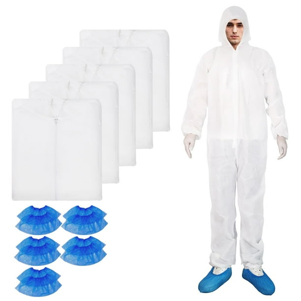 Overoles protectores desechables ETERNA, paquete de 5, blancos, L