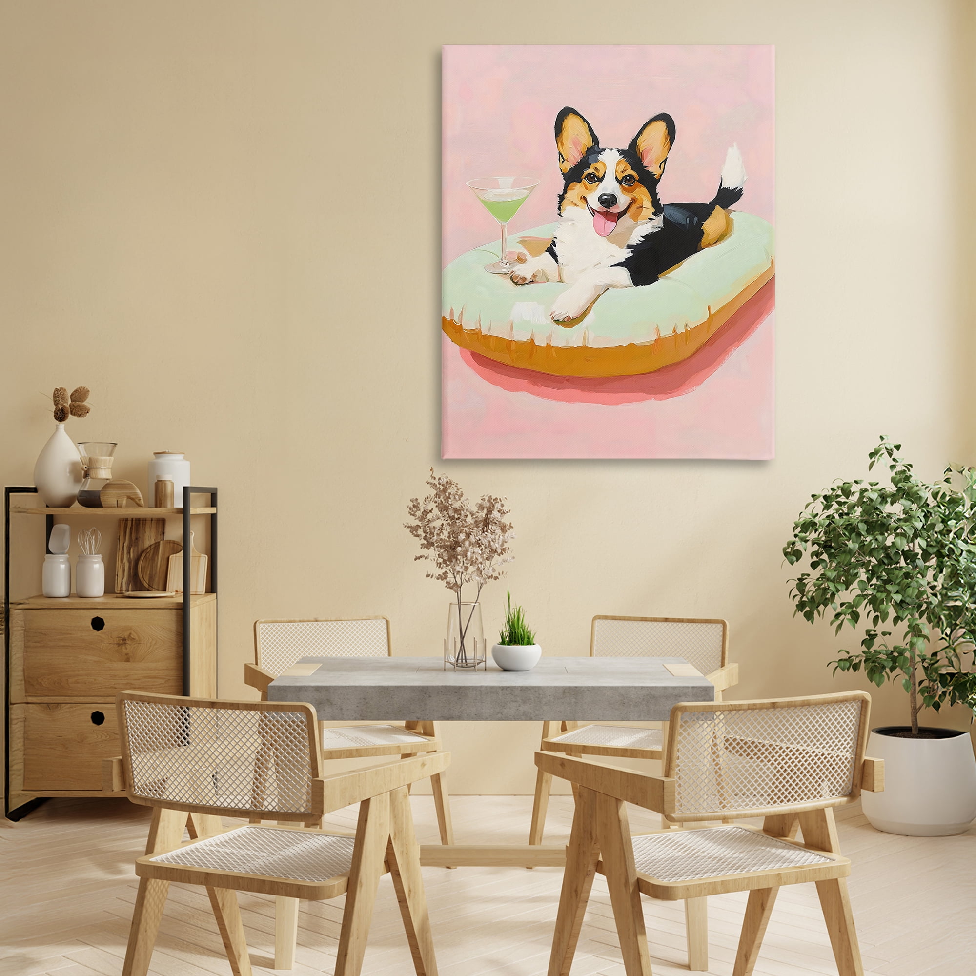 Stupell Industries Pastel Corgi with Cocktail Canvas Wall Art, design by The Prints Vibe