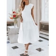 thumbnail image 4 of Inadays Women's Summer Dress Casual Midi Dress Flutter Short Sleeve Crew Neck Smocked Elastic Waist Tiered A-Line Dress, White, S, 4 of 8