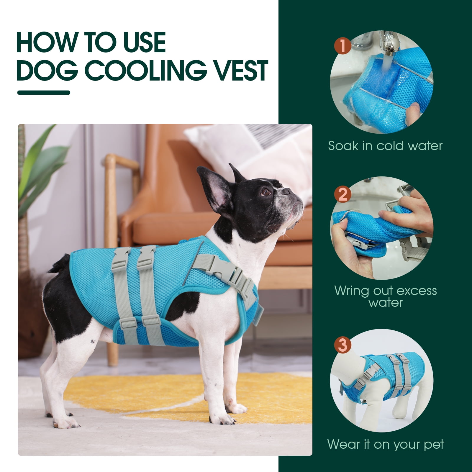 Kuoser Dog Cooling Vest, Breathable Mesh Cooling Jacket for Dog, Blue, XXL