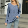 thumbnail image 2 of Womens Tshirts Long Sleeve Womens Tunic Tops Fall Fashion Crew Neck Loose Buttons Work Blouses Dressy Casual Blue XL, 2 of 8