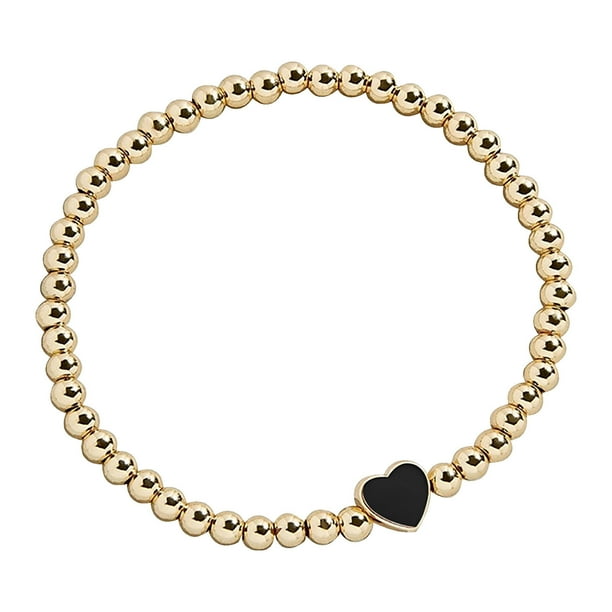 Pulseras para mujer, regalos para mujer, cuentas redondas geométricas, corazón de melocotón dorado, pulsera con aceite goteando, pulsera para mujer, joyería blanca, pendientes.