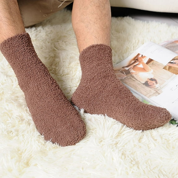 WEUVEB 1Pair Coral Fleece Socks Men Coffee Warm Bed Socks