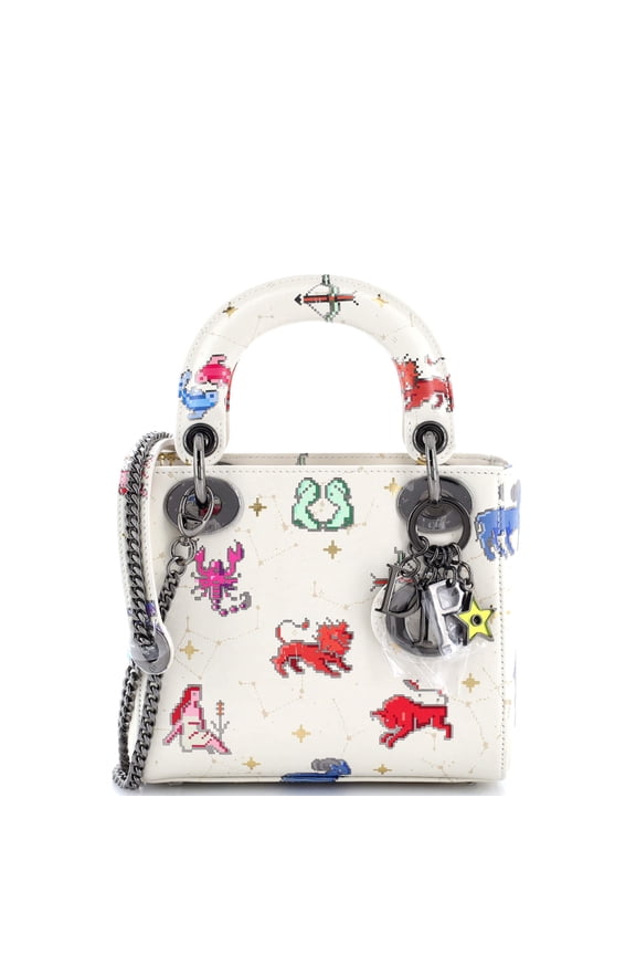 Pre-Owned Lady Dior Bag Limited Edition Pixel Zodiac Printed Calfskin Mini By Rebag