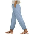 thumbnail image 3 of Futezty Women Casual Loose Elastic Waist Cotton Trouser Cropped Wide Leg Pants Women Linen Palazzo Pants Summer Boho Wide Leg High Waist Casual Beach Travel Vacation Pants, 3 of 8