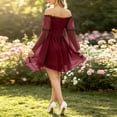 thumbnail image 5 of QTISFD Renaissance Fairy Dress for Women Vintage Medieval Costume Dress Chiffon Off Shoulder Long Bell Sleeve Lace Up Gothic Court Short Dress, 5 of 9