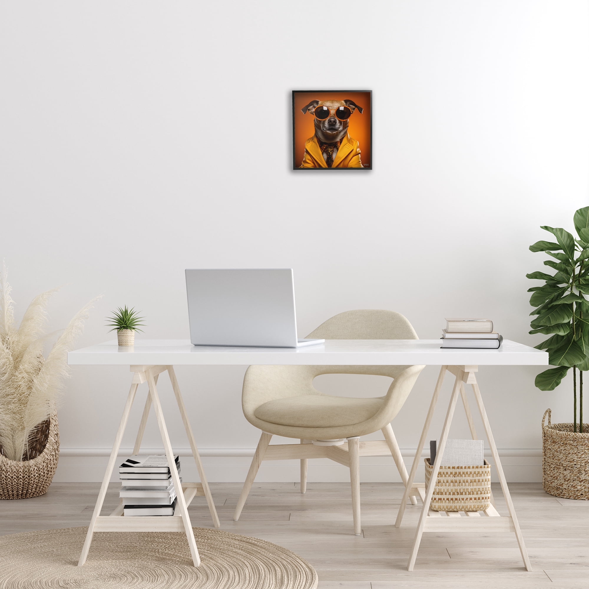 Stupell Industries Trendy Dog Yellow Suit Animals & Insects Painting Black Framed Art Print Wall Art, 12 x 12