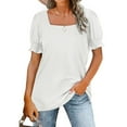thumbnail image 2 of Blusa de mujer de fibra de poliéster de color puro con manga corta abombada y fruncido con cuello cuadrado para citas, 2 of 5