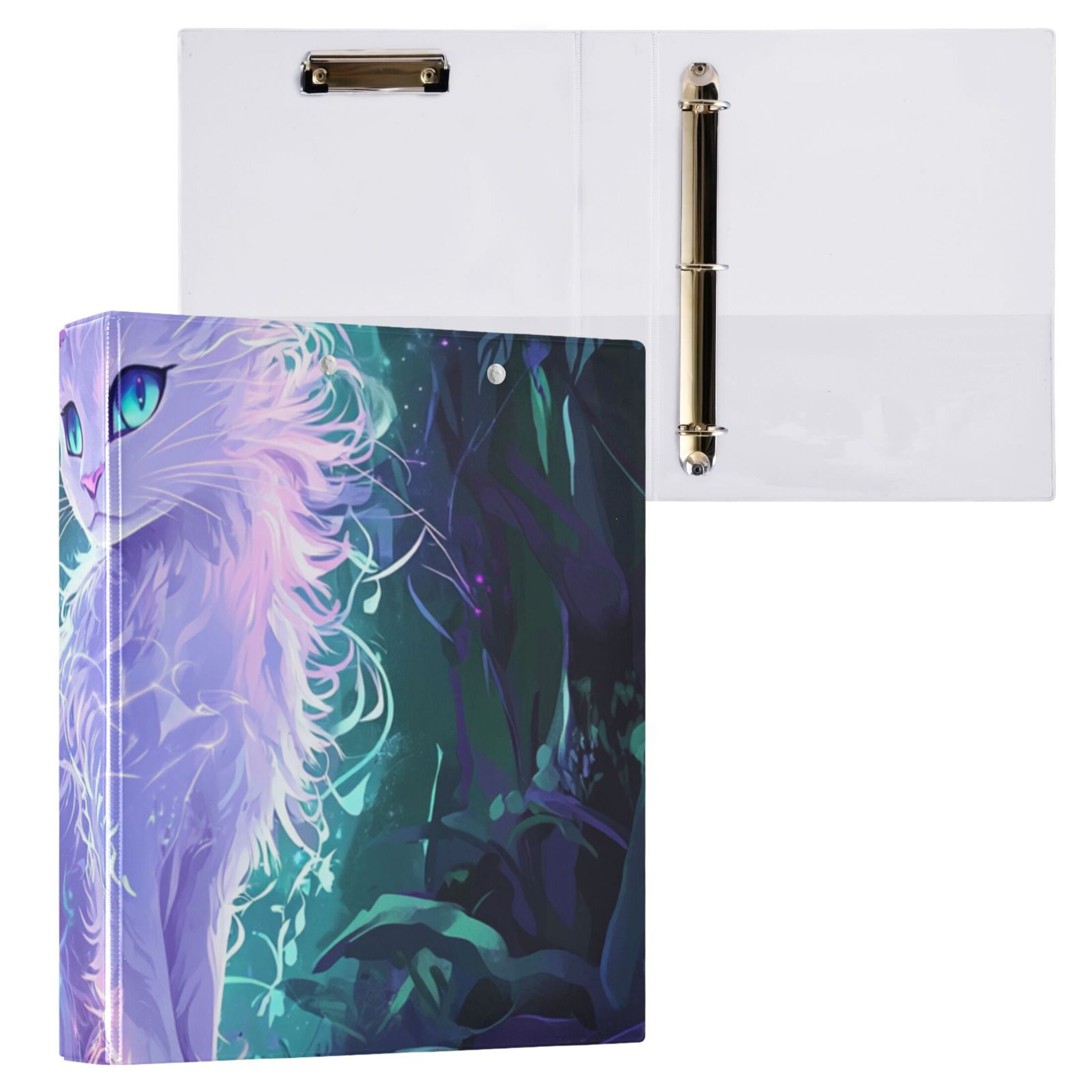 Growing White Cat 3 Ring Binders 1.5 inch Hardcover File Folders with Interior Pockets A4 Size Organizer for School Office Hospital