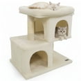 thumbnail image 1 of Gymax 25.5'' Cat Tree w/2 Large Condo Padded Top Perch Sisal Scratching Posts for Cats Beige, 1 of 10
