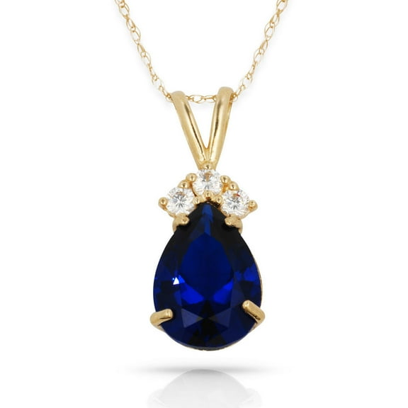 Solid 14k Beautiful Yellow Gold CZ Three Top Stones Pendant Necklace (12 Colors) (september)-Pendant for Women