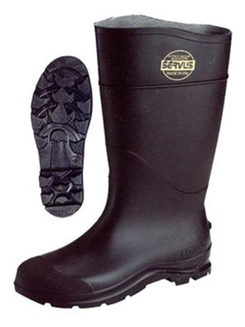 Norcross Servus Economy Knee Boots - Size 12, Black, 16" Height, PVC, Waterproof, Chemical Resistant