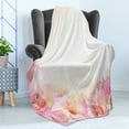 thumbnail image 4 of Pink and White Soft Flannel Fleece Throw Blanket, Orchid Blossoms Corner Ornament on a Dreamy Backdrop Floral Fantasy, Cozy Plush for Indoor and Outdoor Use, 50" x 70", Peach Pink Green, by Ambesonne, 4 of 5
