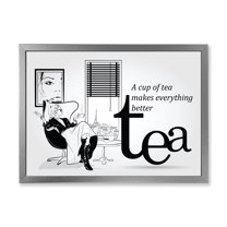 Designart 'Ancient Fashion Girl Drinking A Cup Of Tea' Vintage Framed Art Print