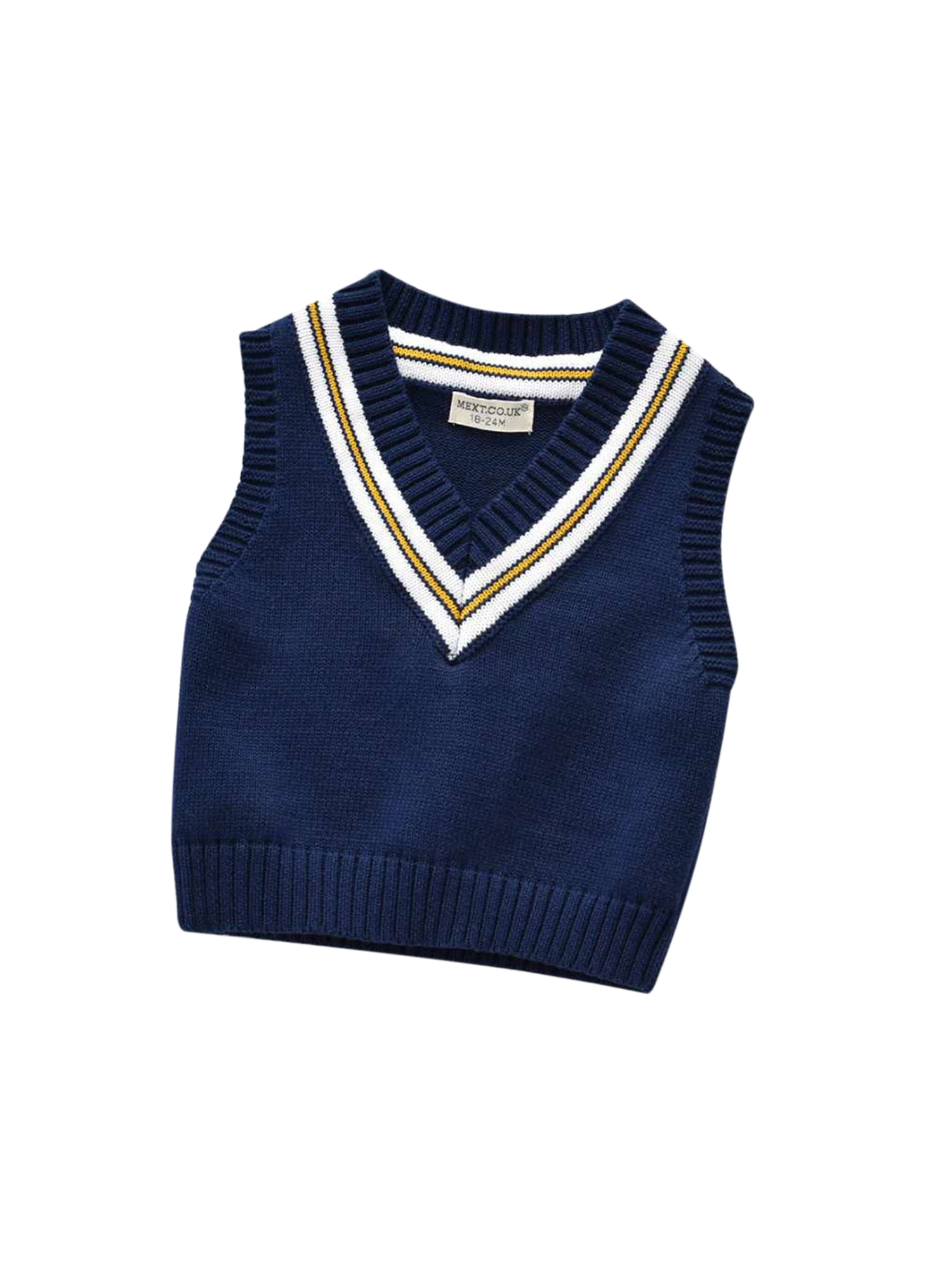 Happy childhood Baby Toddler Boys Solid Color V Neck Sweater Vest Sleeveless Pullover Knitted Waistcoat Yellow 90 