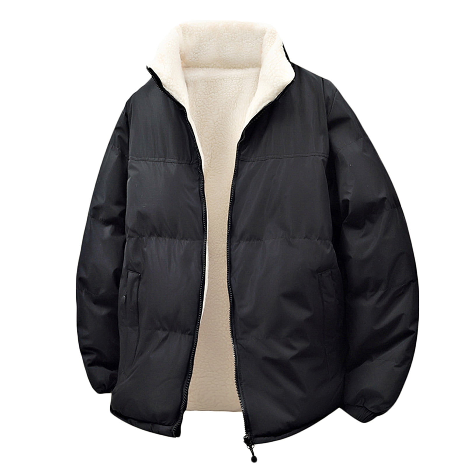 Reversible Sherpa Jacket for Men and Women, Zipper Stand Collar