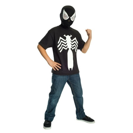 Spider-Man Black Costume Youth T-Shirt with Mask-Youth Medium (9-10)