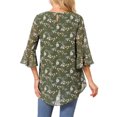 thumbnail image 3 of INSPIRE CHIC Women's Floral High Low Tops Scoop Neck Chiffon Blouse Asymmetrical Shirt 3/4 Bell Sleeve Casual Summer Tops XL Green, 3 of 6