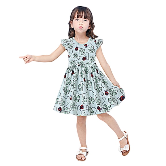 Odeerbi Girls Dresses Baby Girl Clothes Toddler Kids Ruffled Floral Leaf Print Pattern Dress Outfits
