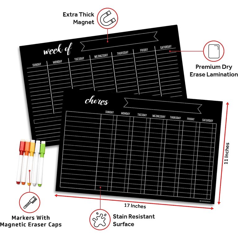 Cinch Magnetic Dry Erase Weekly Calendar for Fridge: with Stain Resistant  Technology - 17x12 - 4 Fine Tip Markers and Large Eraser with Magnets 