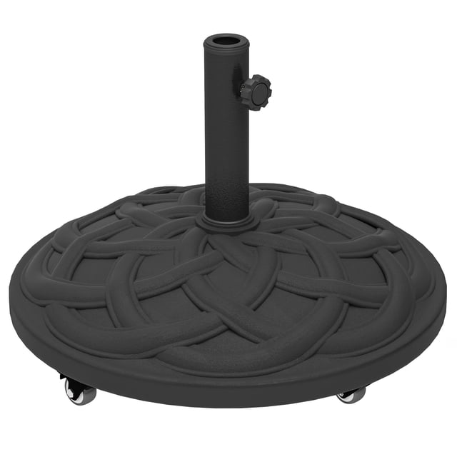 Base de Parasol de Patio Ronde Robuste de 44 Lb avec Roues, Support Lesté en Résine et Béton pour Poteaux de 1,3 Pouces/1,5 Pouces/1,9 Pouces, Design Tressé Noir pour Jardin, Terrasse, au Bord de la Piscine et Cour