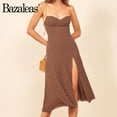 thumbnail image 2 of Bazaleas Robes Rétro Slim Chic Marron Robe Aguichant à Pois Fendue Vestidos Vintage Tube Top Robe Femme, 2 of 7