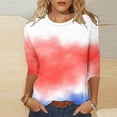 thumbnail image 7 of JTZGDY Plus Size Womens Independence Day Tops Loose Fit Casual Dressy American Flag Printed Summer 3/4 Length Sleeve Oversized Crewneck Graphic Holiday Tees Shirt Red#01 M, 7 of 7