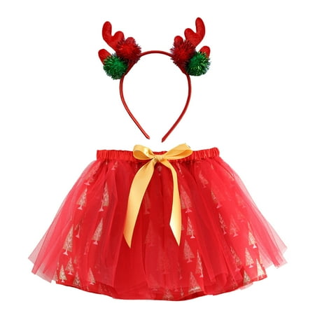 

Toddler Girls Skirts Christmas Hallowmas Dance Party Cartoon Tulle Skirt Ballet Underskirt Hairband Set