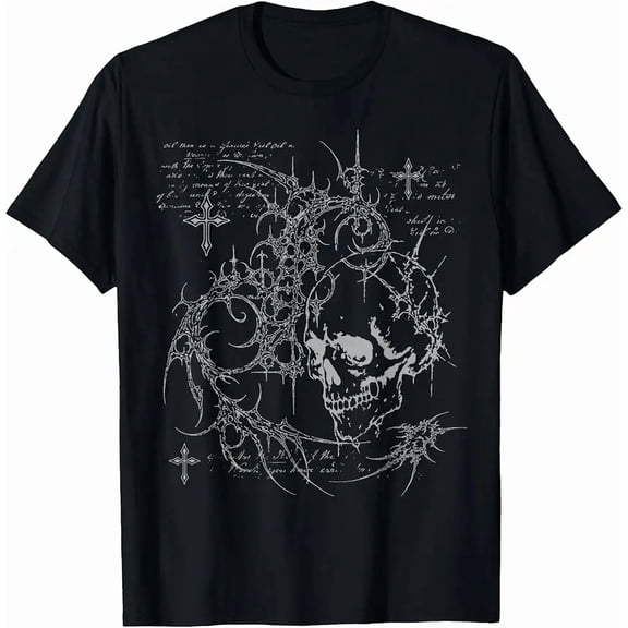 Men's Gothic Grunge Skull Cross Aesthetic Graphic T-Shirt