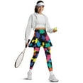 thumbnail image 5 of COEQINE Women Fashion Tennis Skirted Legging with Pockets Elastic Breathable Comfy Yoga Leggings with Skirts Colorful Splash Print High Waist Golf Skirts with Leggings, 3XL, 5 of 7