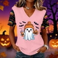 thumbnail image 2 of Qwertyu Womens Halloween Shirts Plus Size Funny Ghost Pumpkin Print Short Sleeve V Neck Halloween Tshirts Casual Cute Halloween Tops Pink XL, 2 of 3