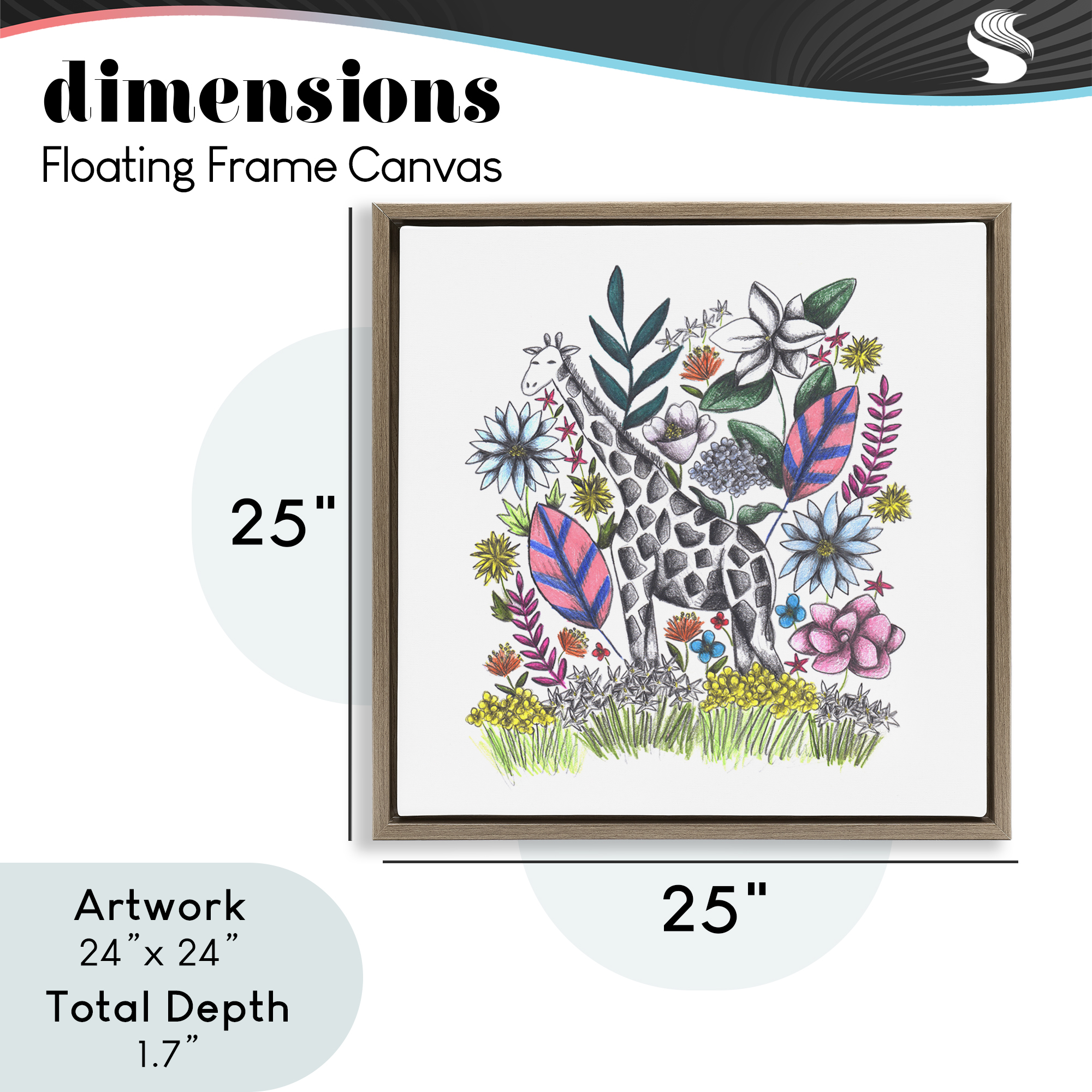Giraffe in Midst of Flowers Brown Framed Floater Canvas Wall Art, design by Cecilia Battaini