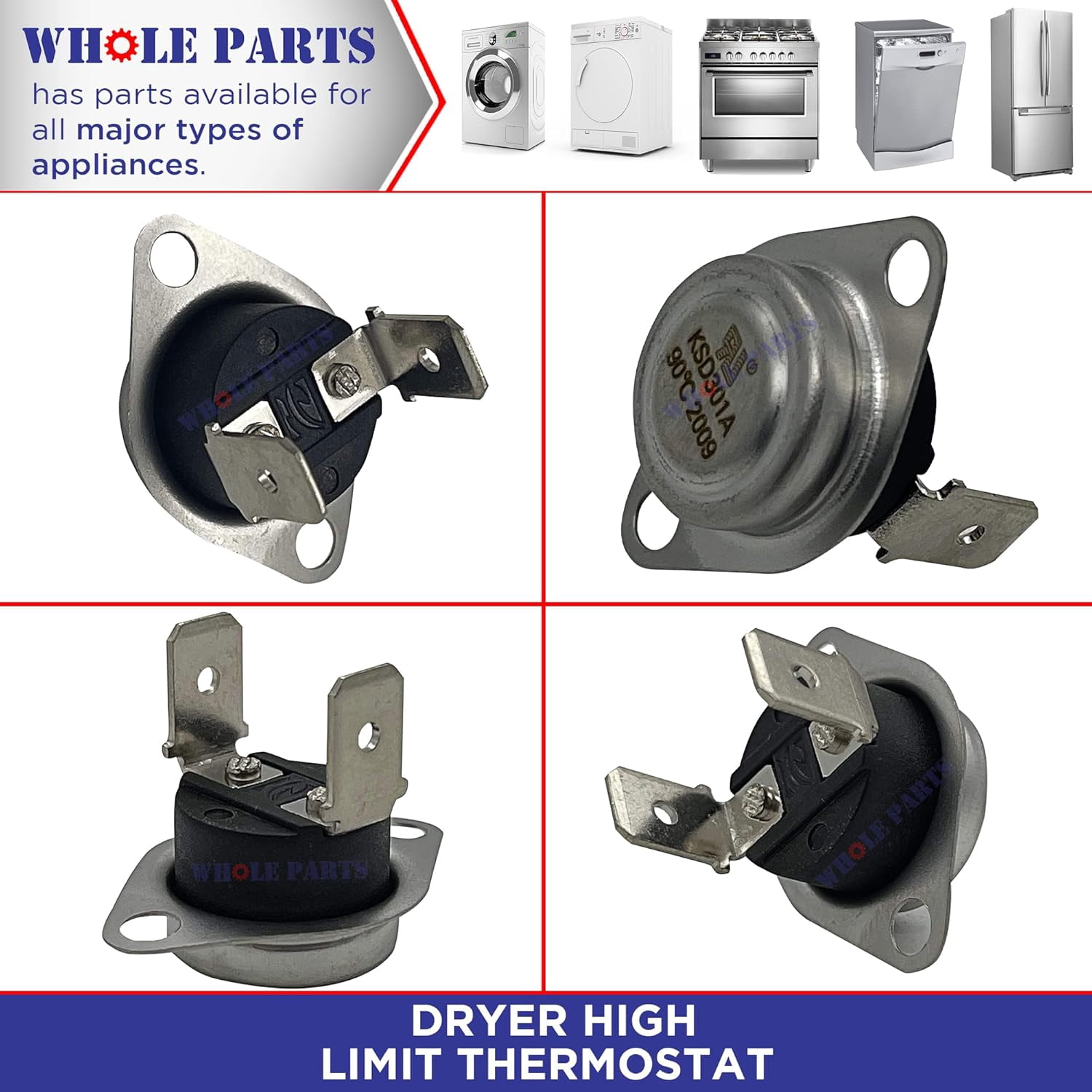 Whole Parts Dryer High Limit Thermostat Part # 00422177/422177 - Replacement & Compatible With Some Bosch Dryers - Replaces AP3760304, 1105525 - Non-OEM Appliance Parts & Accessories - 2 Yr Warranty