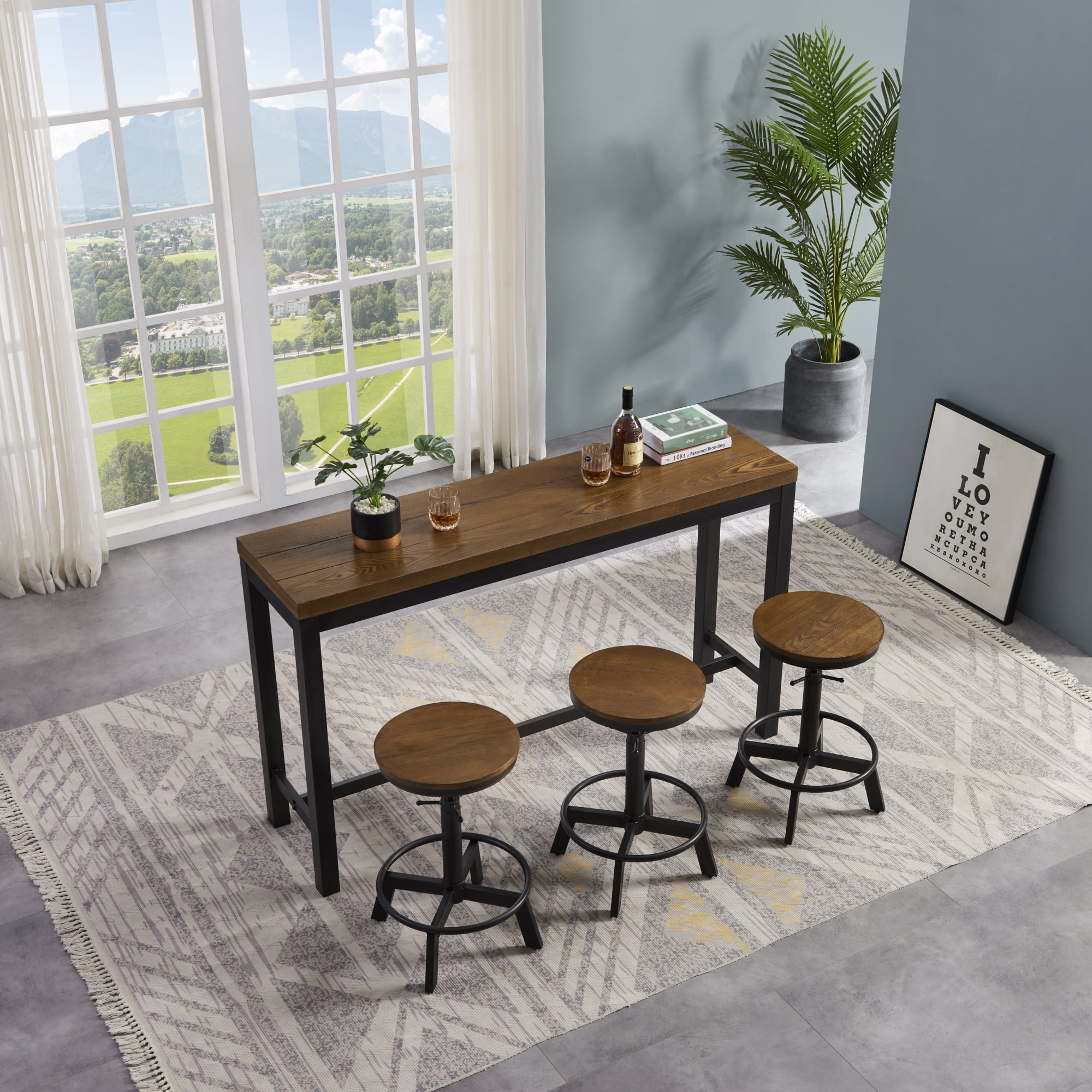 3Person 60 in. Counter Height Bar Table Dining Set with Swivel
