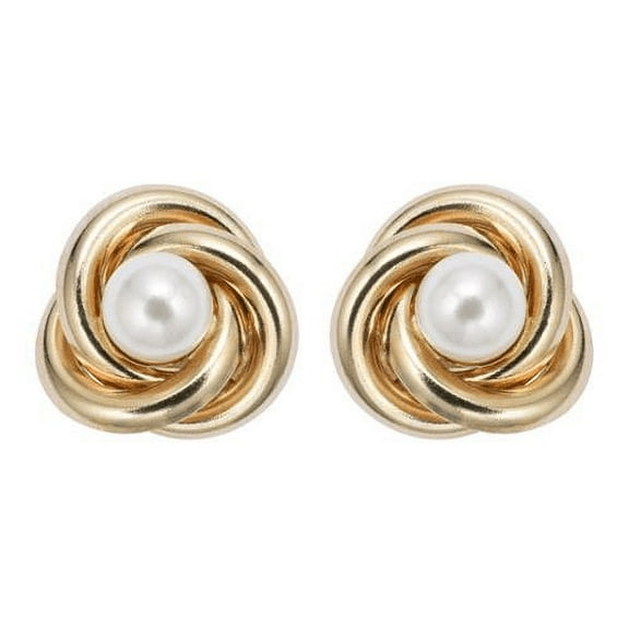 Paris Jewelry 24K Yellow Gold White Freshwater Pearl Round 1/2 CT Stud Earrings Plated