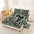 thumbnail image 2 of Feelyou Boho Damask Floral Bed Sheets, Mandala Skull Full Size Sheets, Sage Green Black, 4-Piece, 1 Flat Sheet, 1 Fitted Sheet and 2 Pillowcases, 2 of 5